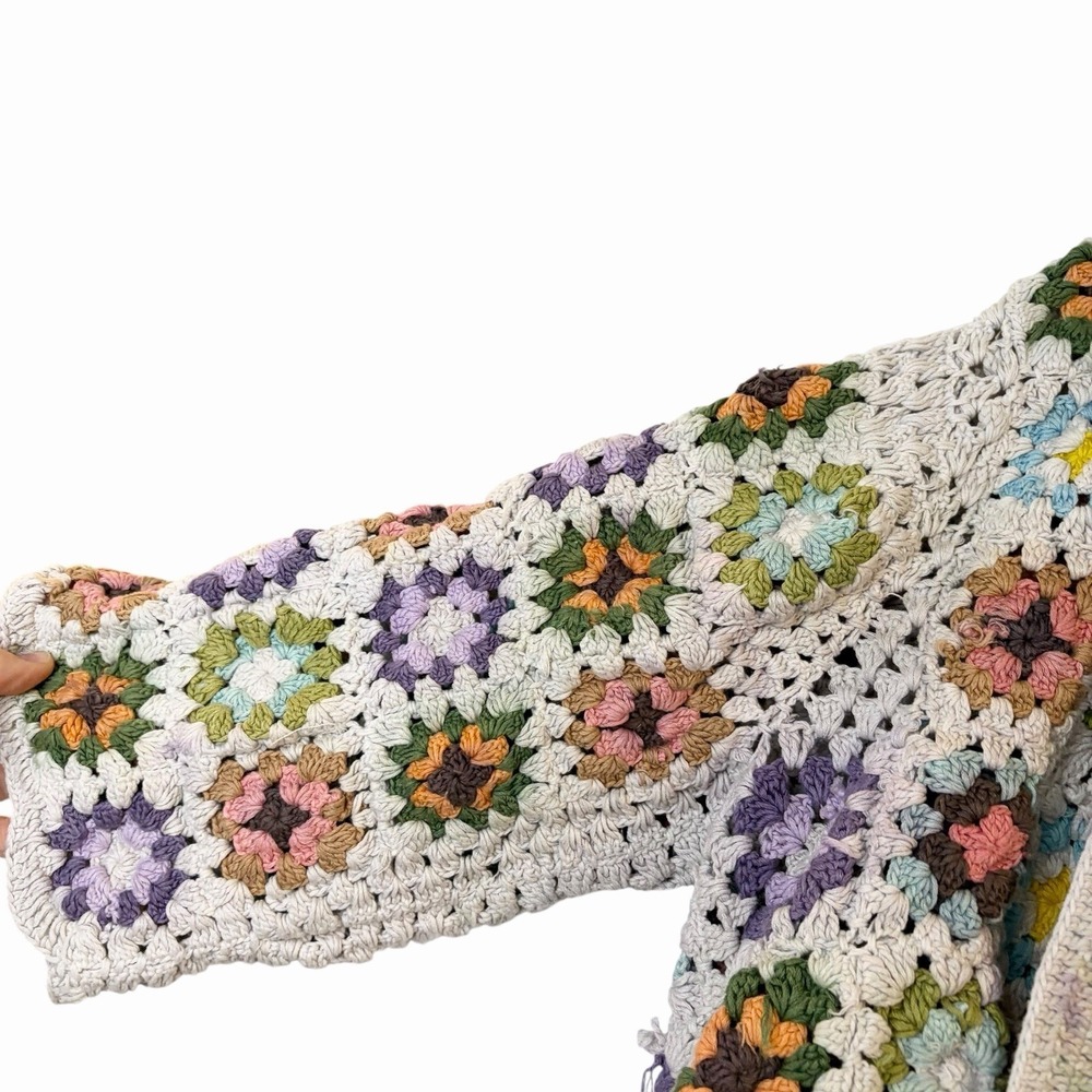 Anthropologie Crochet Granny Square Cardigan Open Boho Chunky Rare HTF OS - Picture 3 of 9